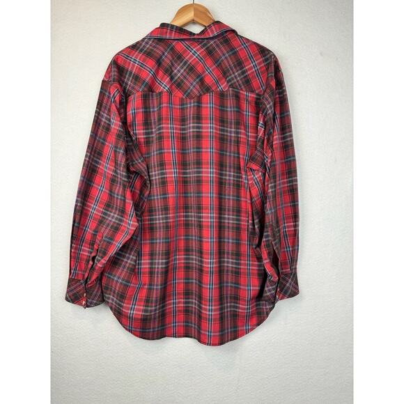 Vintage Open Trails Mens Shirt Sz L Red Checked Pearl Snap Long Sleeve Mountain - Picture 4 of 6